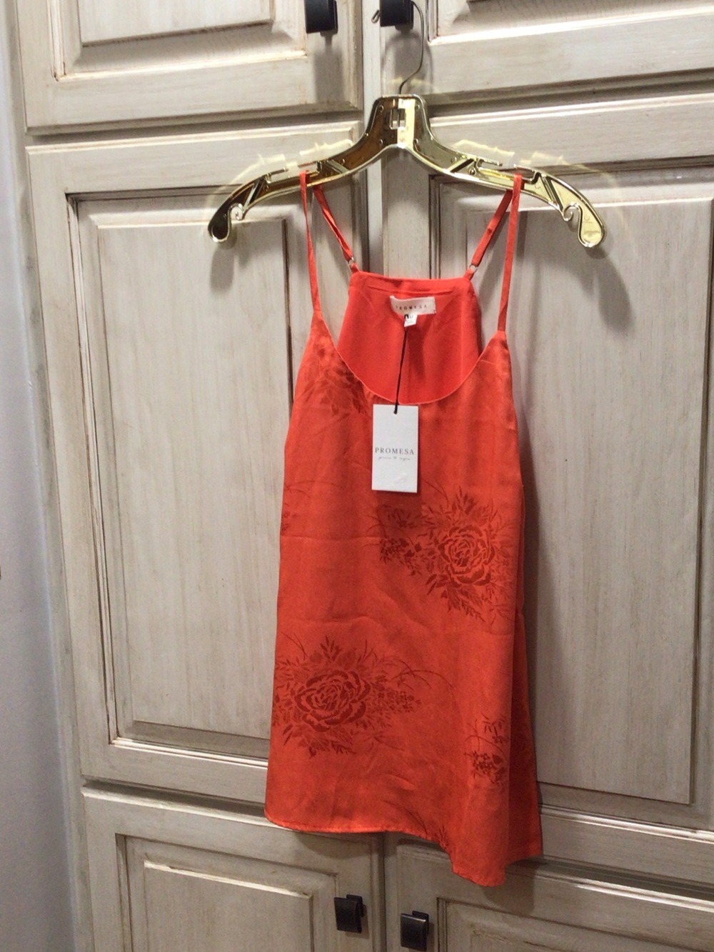 Promesa Coral-Orange Floral Satin Slip